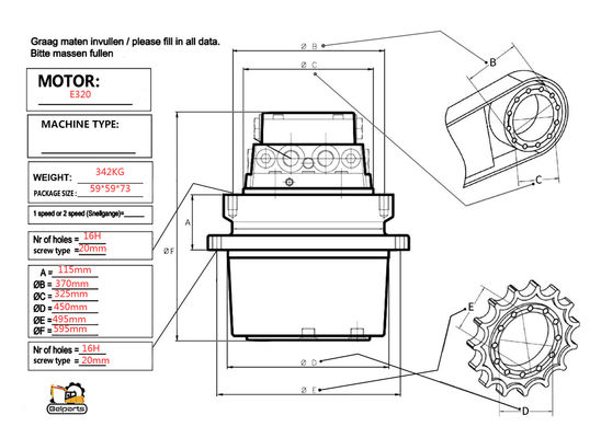 Ekskavator Aksesuarları Parçaları E322C E324D E325C E325D Seyahat Motoru Assy 199-4521