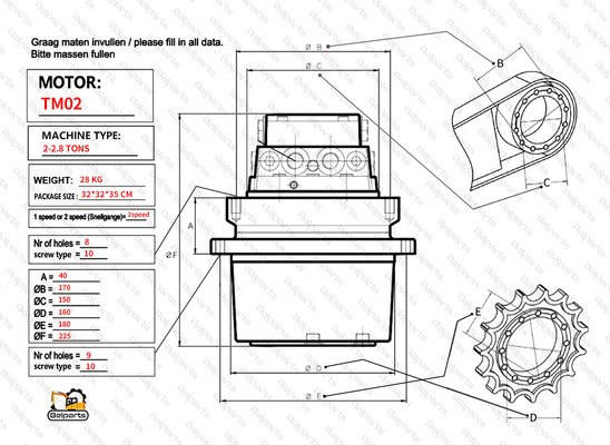 U15-3 KX41.2 KX41.2V KX36.3 K008 Kubota TM01 seyahat motoru assy için son sürücü