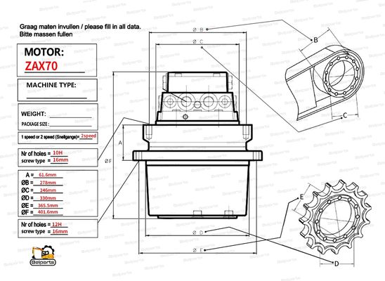 Hitachi EX60-2 ZX70 EX75 EX60-5 Ekskavatör Seyahat Motoru 9069509